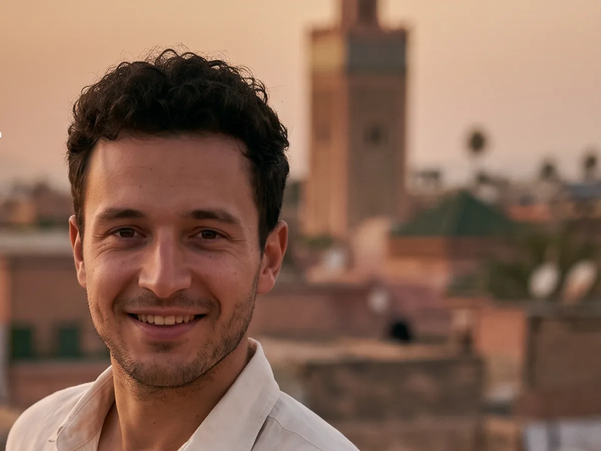 The man on a rooftop at dusk, close in