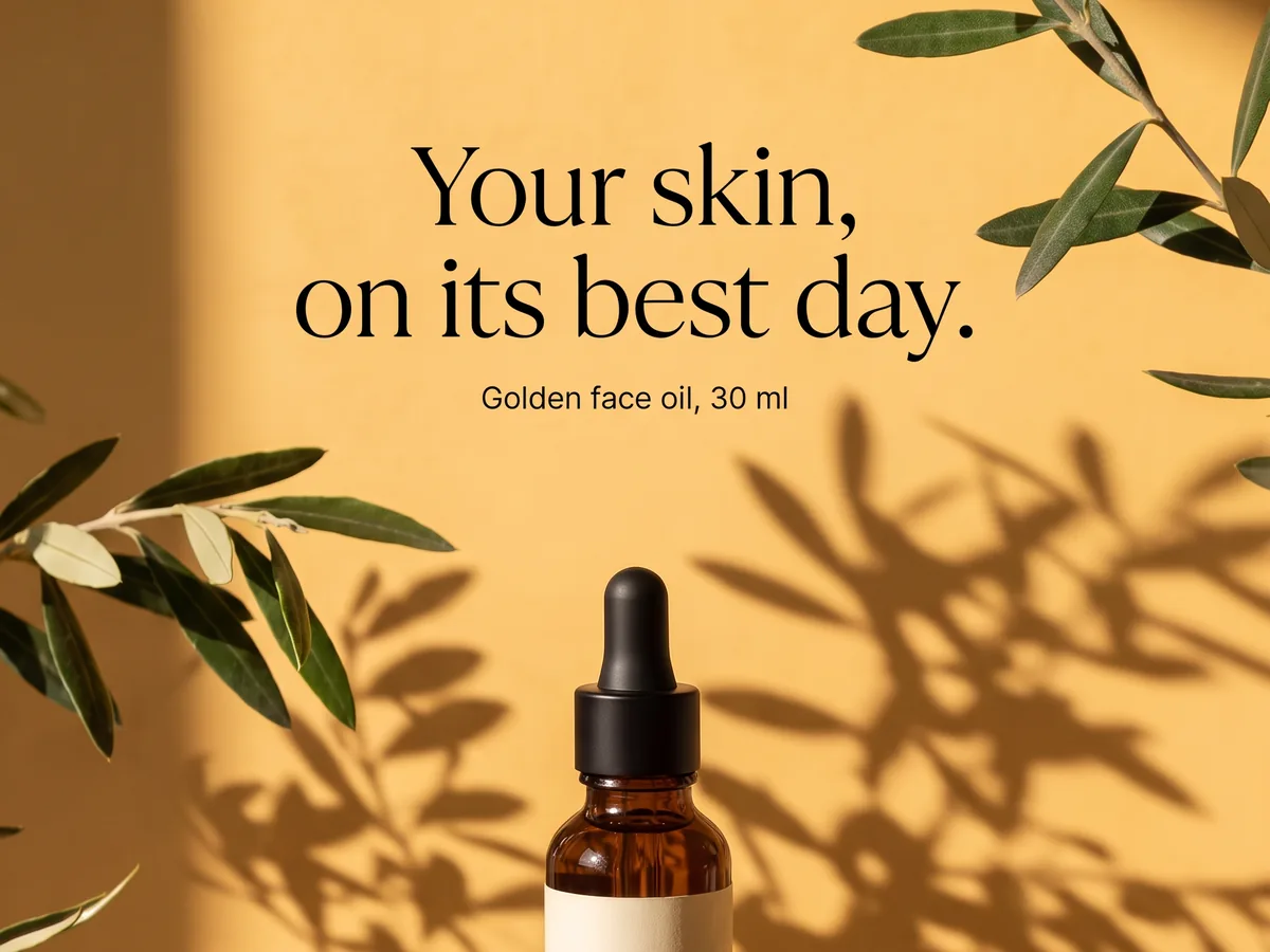 The headline Your skin, on its best day. over a saffron wall