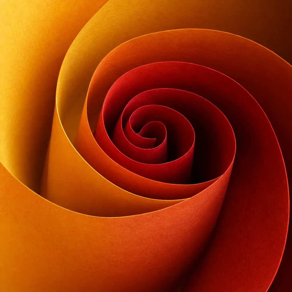 Layers of orange and red paper curling into a spiral
