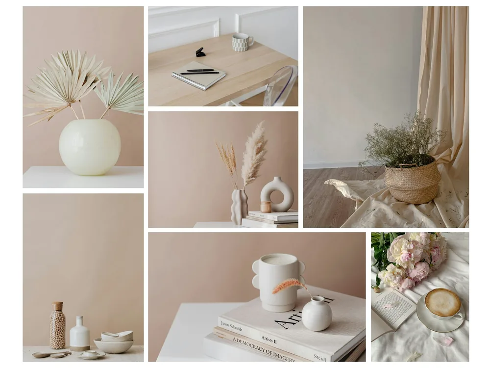 A moodboard of warm, neutral interiors