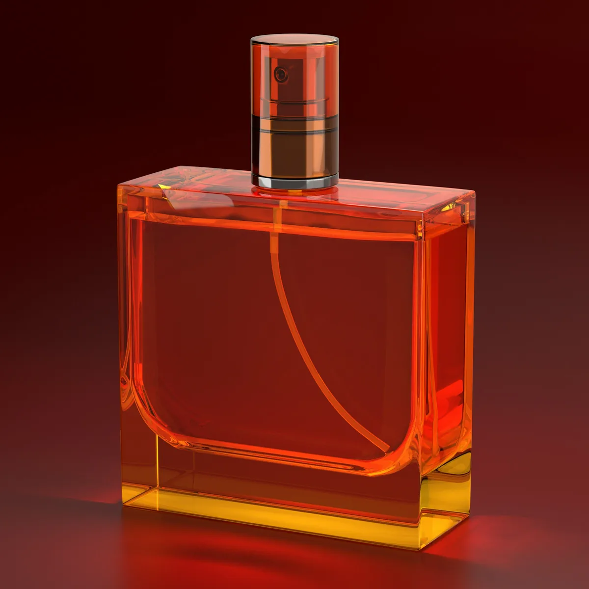 The bottle in amber glass on dark red
