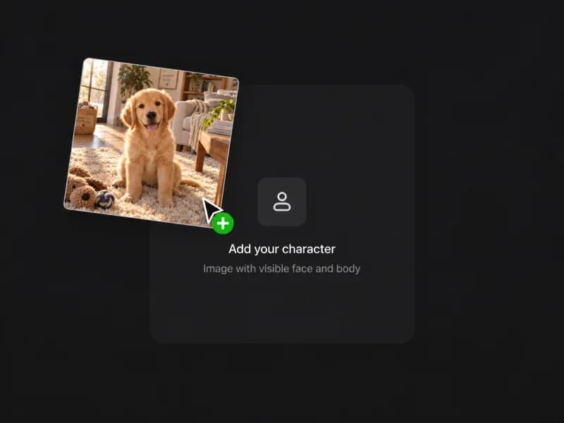 A puppy photo dropped onto the Add your character tile