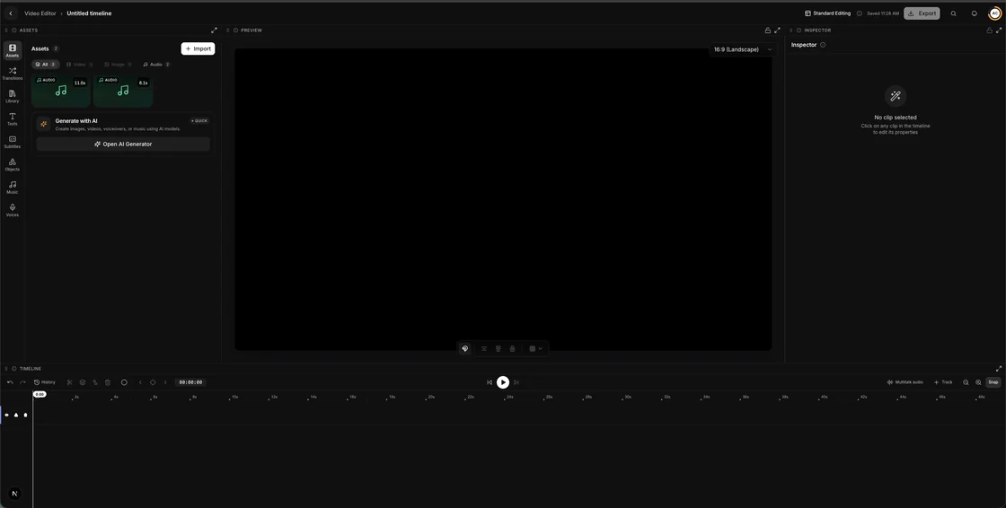 Two voice tracks on the Video Editor timeline